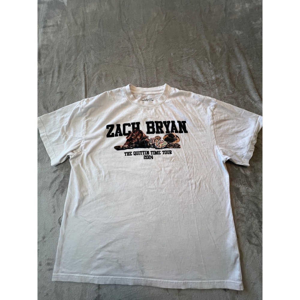 Zach Bryan T Shirt Mens Large White The Quittin Time Tour 2024 Concert Graphic